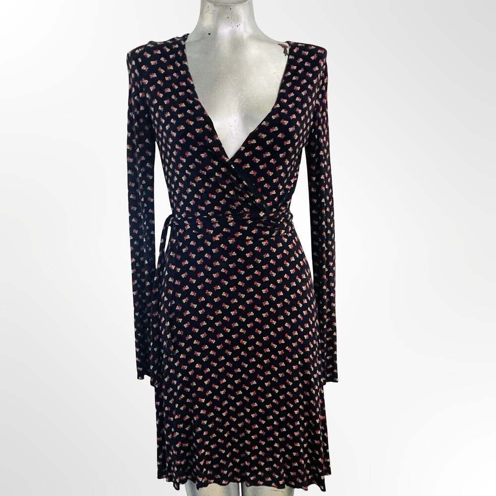 Long Sleeve Scalloped Rosebud Faux Wrap Dress